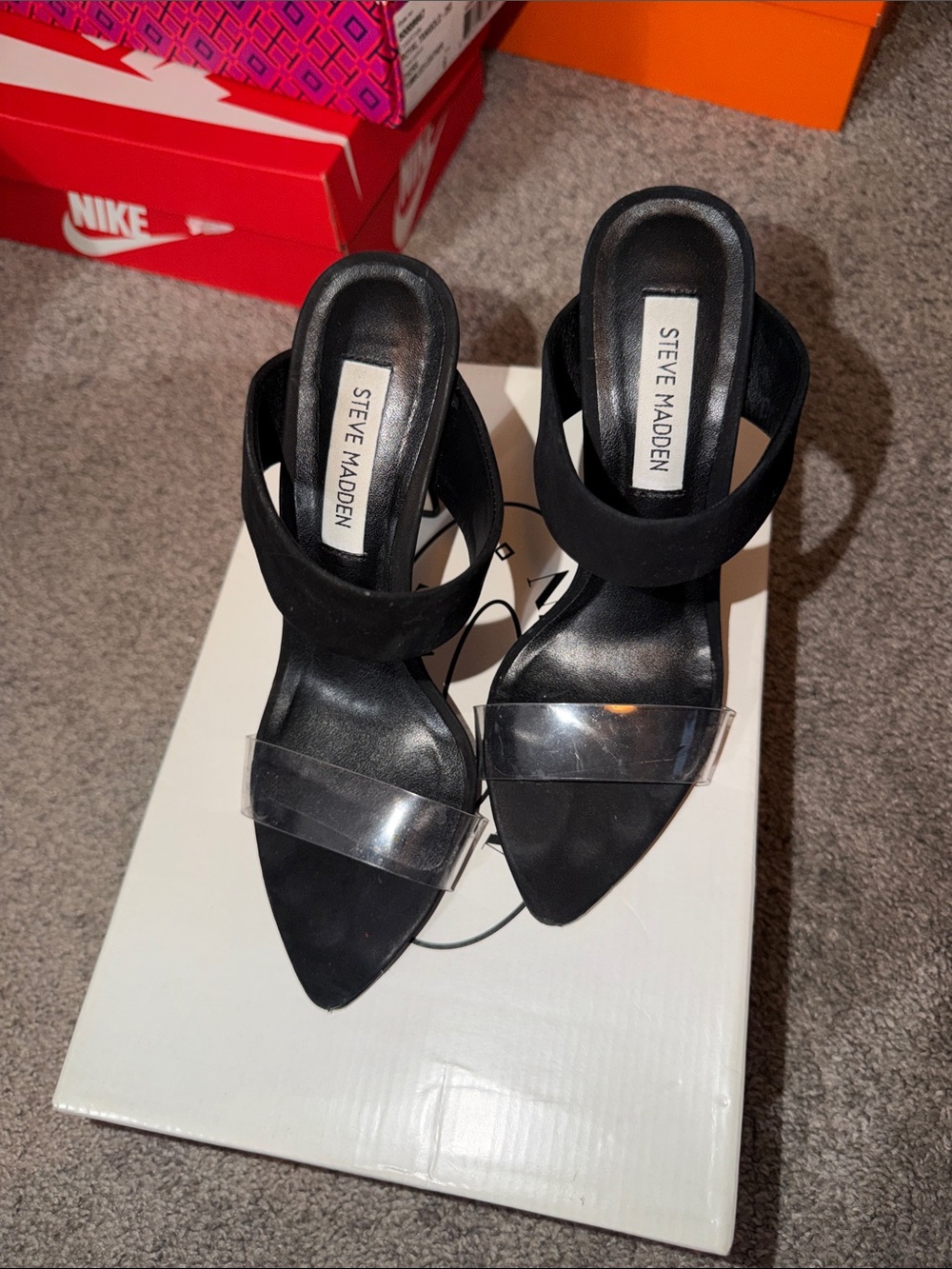 Steve Madden Black Heeled Sandals with Clear Strap